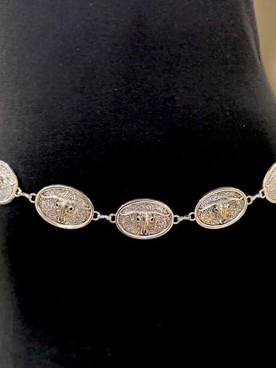 Wild Time Fashion Accessories - Silver Oval Steer Skull Concho Chain Belt Western NWT